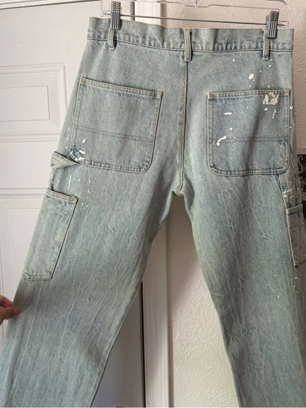 CIVIL REGIME men’s blue utility hand painted contrast rose slim straight jeans‎